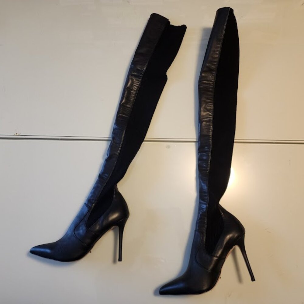 Tony Bianco Black Leather Thigh-High Stiletto Boots - Picture 2 of 13